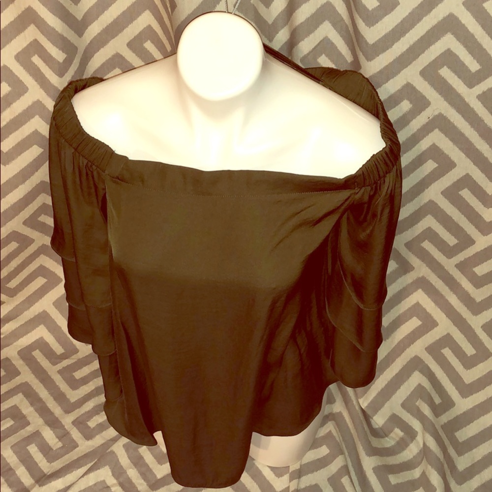 Silk green off the shoulder shirt